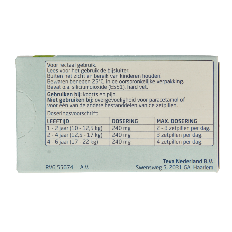 Teva Paracetamol 240 mg 10 Zetpillen