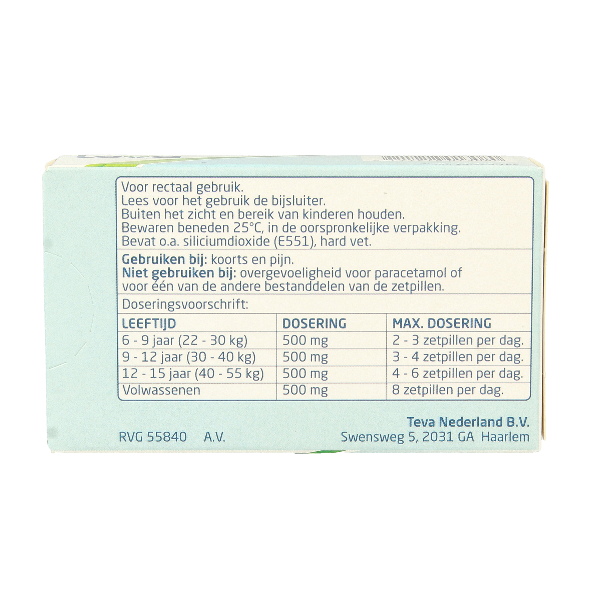 Teva Paracetamol 500mg 10.00 Zetpillen