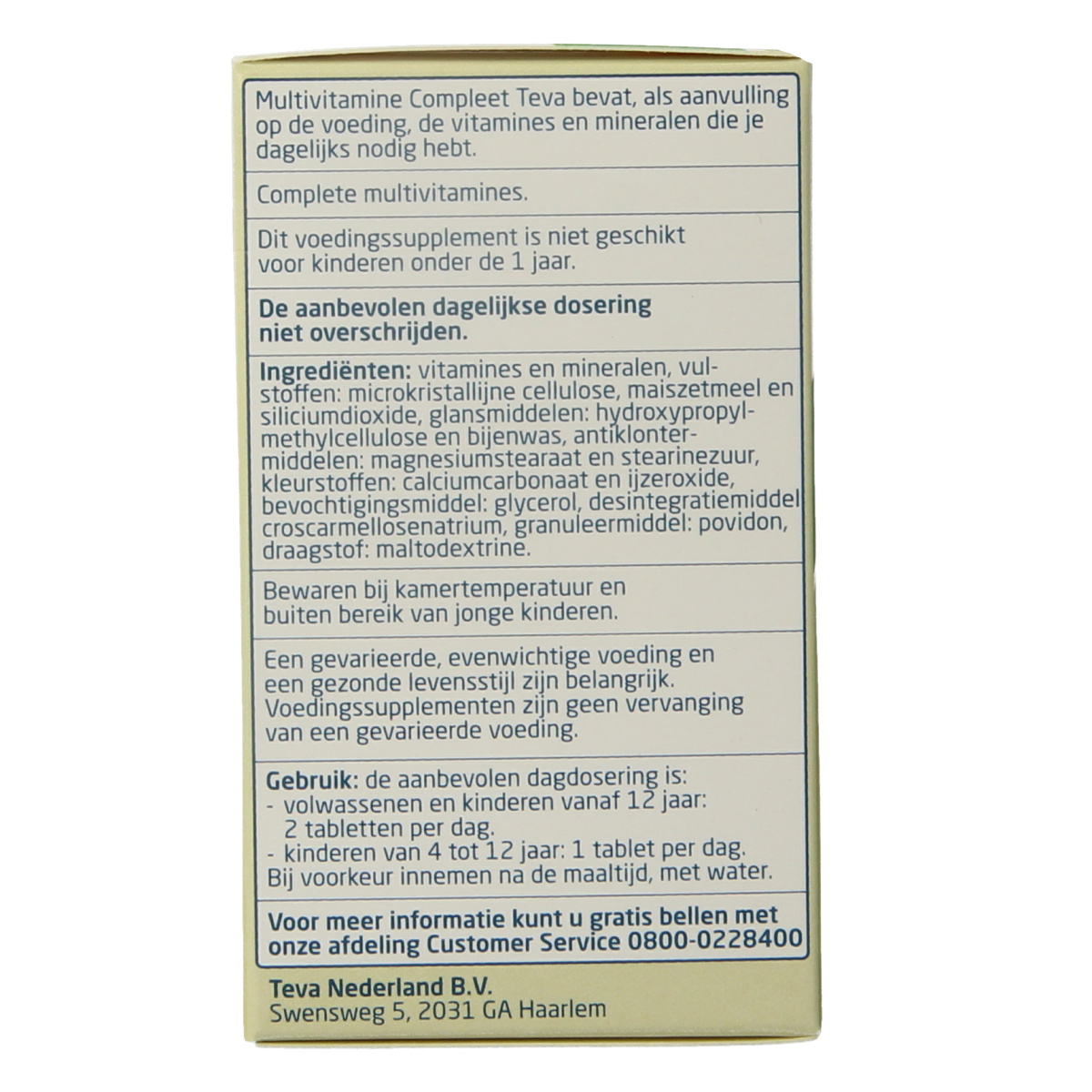 Teva Multivitamine compleet 100.00 Tabletten