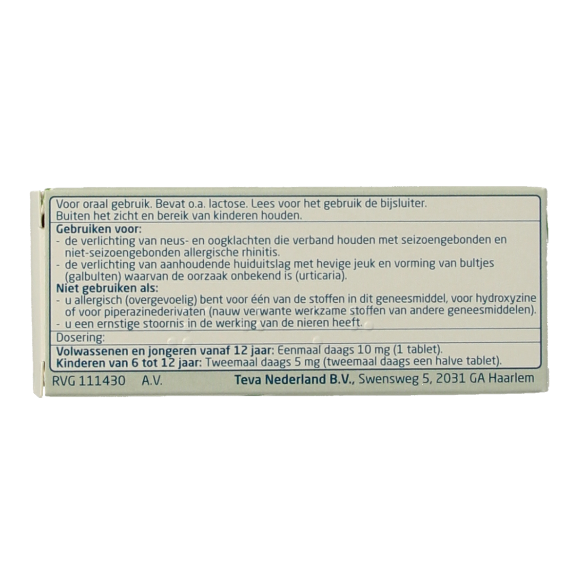 Teva Cetirizine diHCl 10mg 7.00 Tabletten