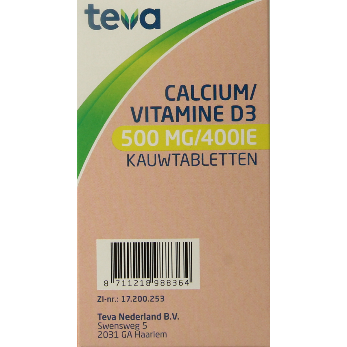 Teva Calcium / vitamine D 500mg / 400IE 90.00 Kauwtabletten