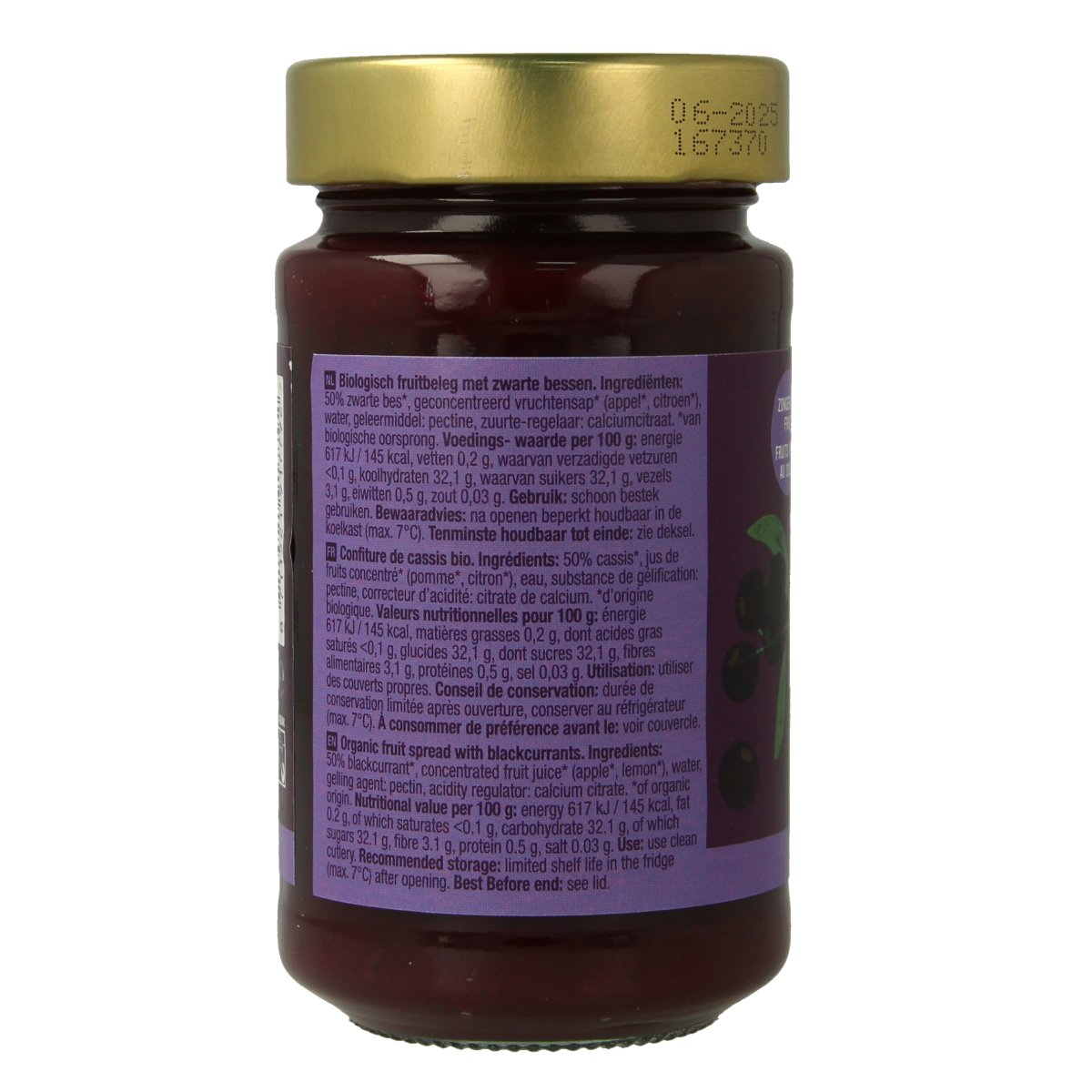 Your Organic Nature Fruit beleg zwarte bes bio 250.00 Gram