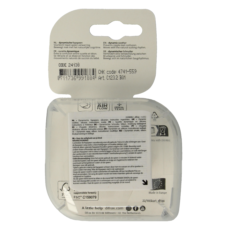 Difrax Fopspeen 0-3 maanden harmony grey 2 Stuks