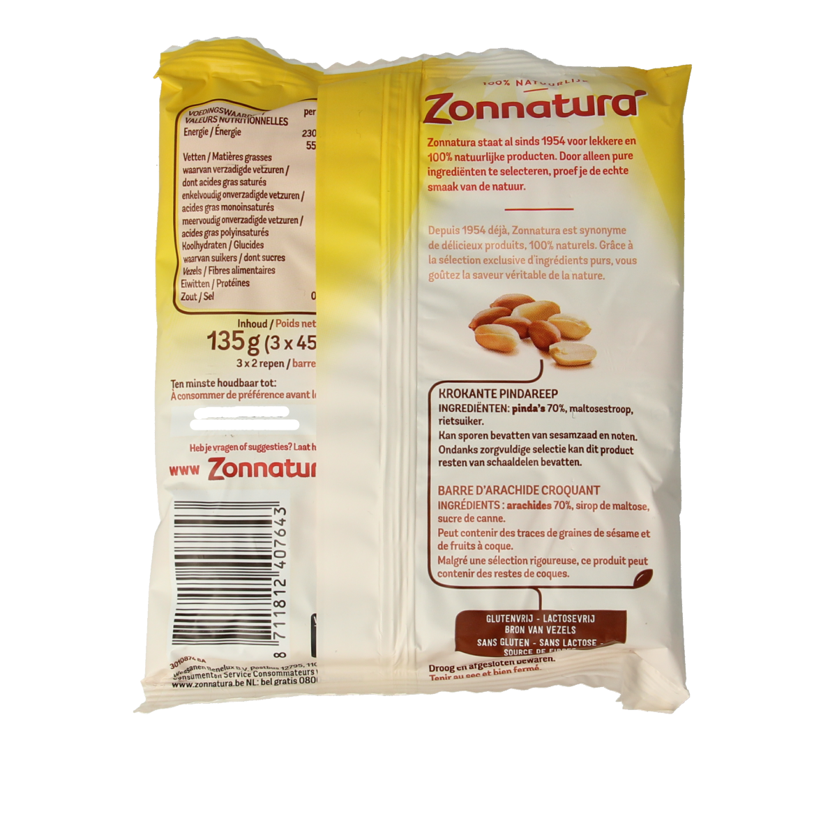 Zonnatura Pinda crunch 45 gram 3.00 Stuks
