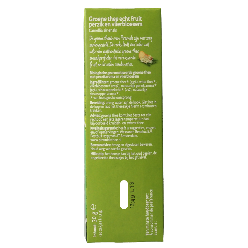 Piramide Groene thee perzik vlierbloesem bio 20 Zakjes