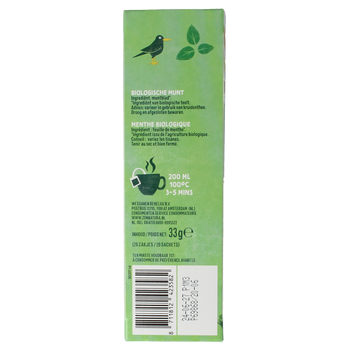 Zonnatura Munt thee 100% bio 20.00 Zakjes