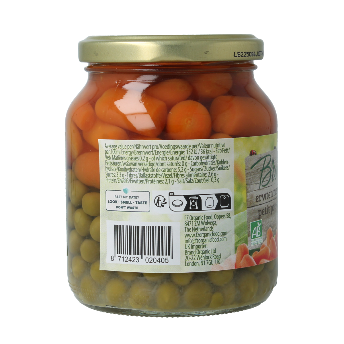 Bionova Doperwten met wortel bio 350.00 Gram