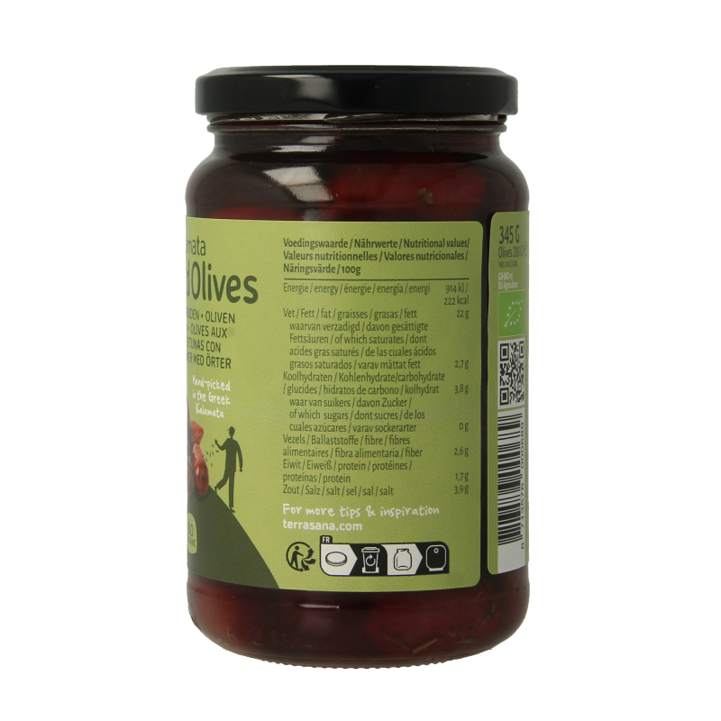 TerraSana Kalamata olijven in kruidenolie bio 345 Gram