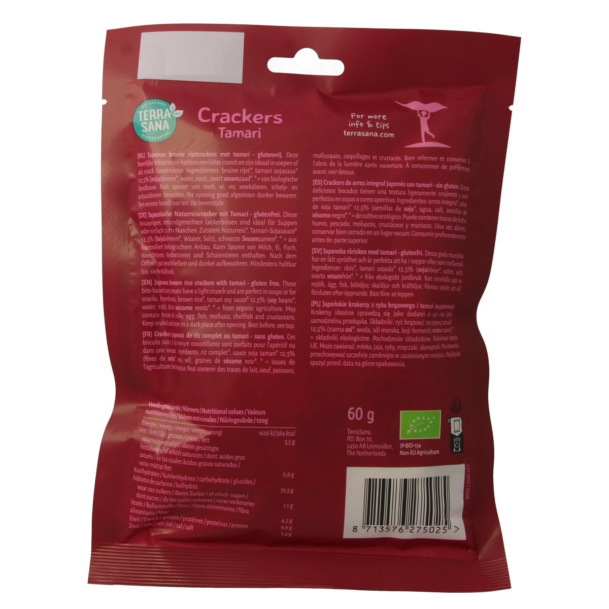 TerraSana Japanse bruine rijstcrackers eko 60.00 Gram