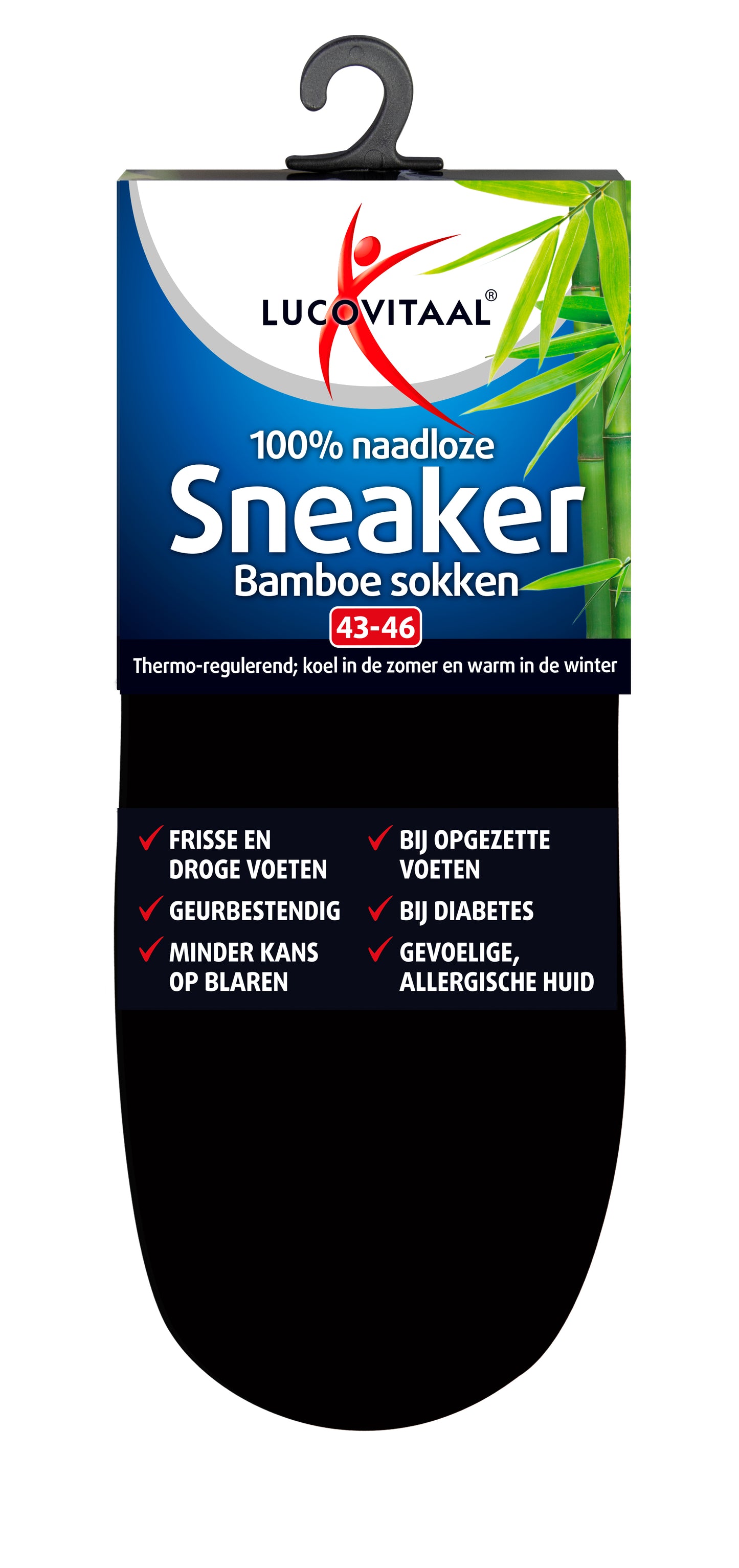 Lucovitaal Bamboe sneakersok zwart maat 43-46 1.00 Paar
