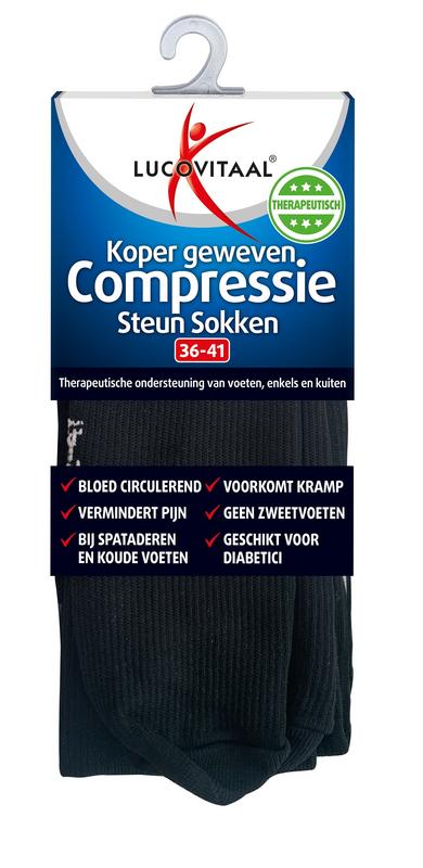 Lucovitaal Koper compressie steunsok maat 36-41 zwart 1.00 Paar