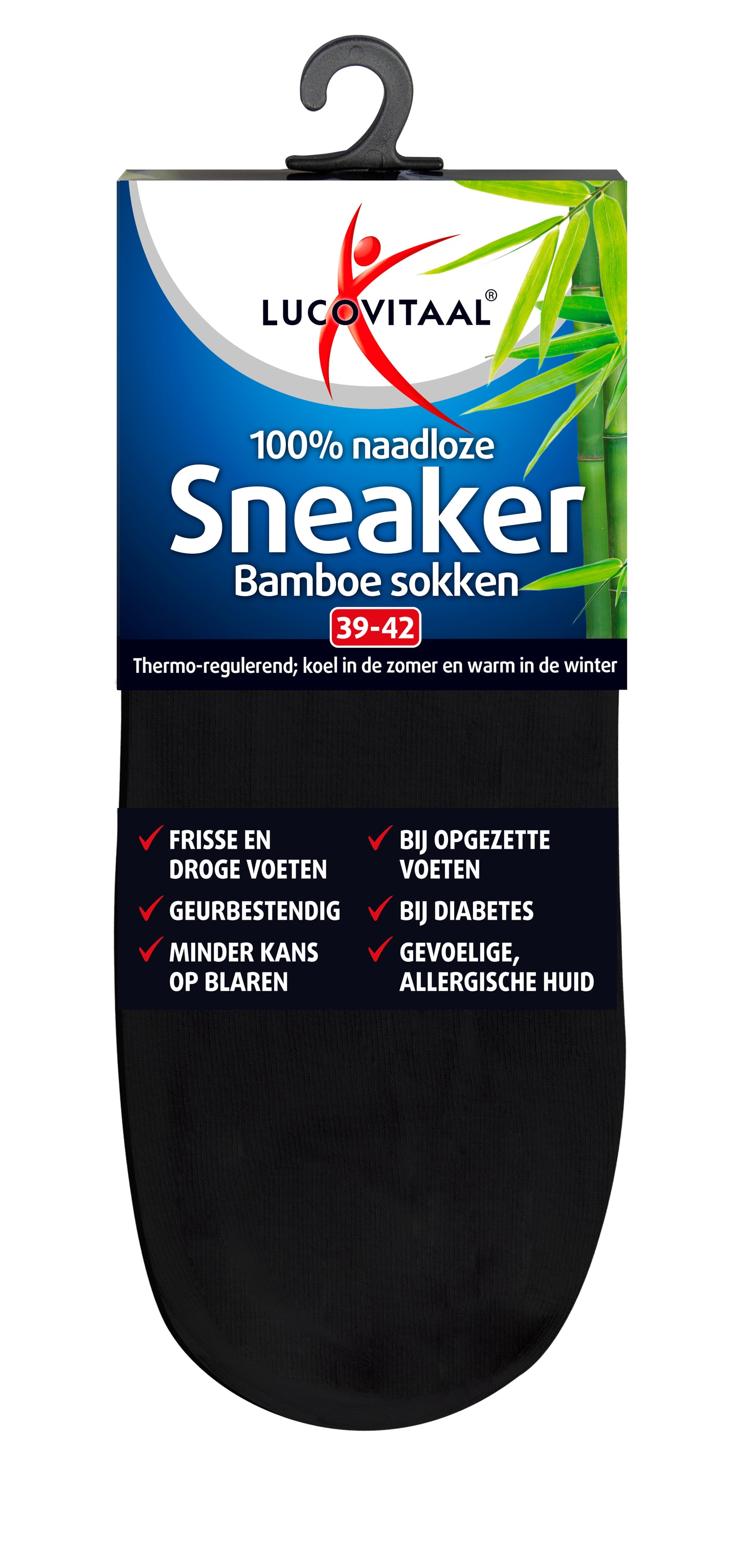 Lucovitaal Bamboe sneakersok zwart maat 39-42 1.00 Paar