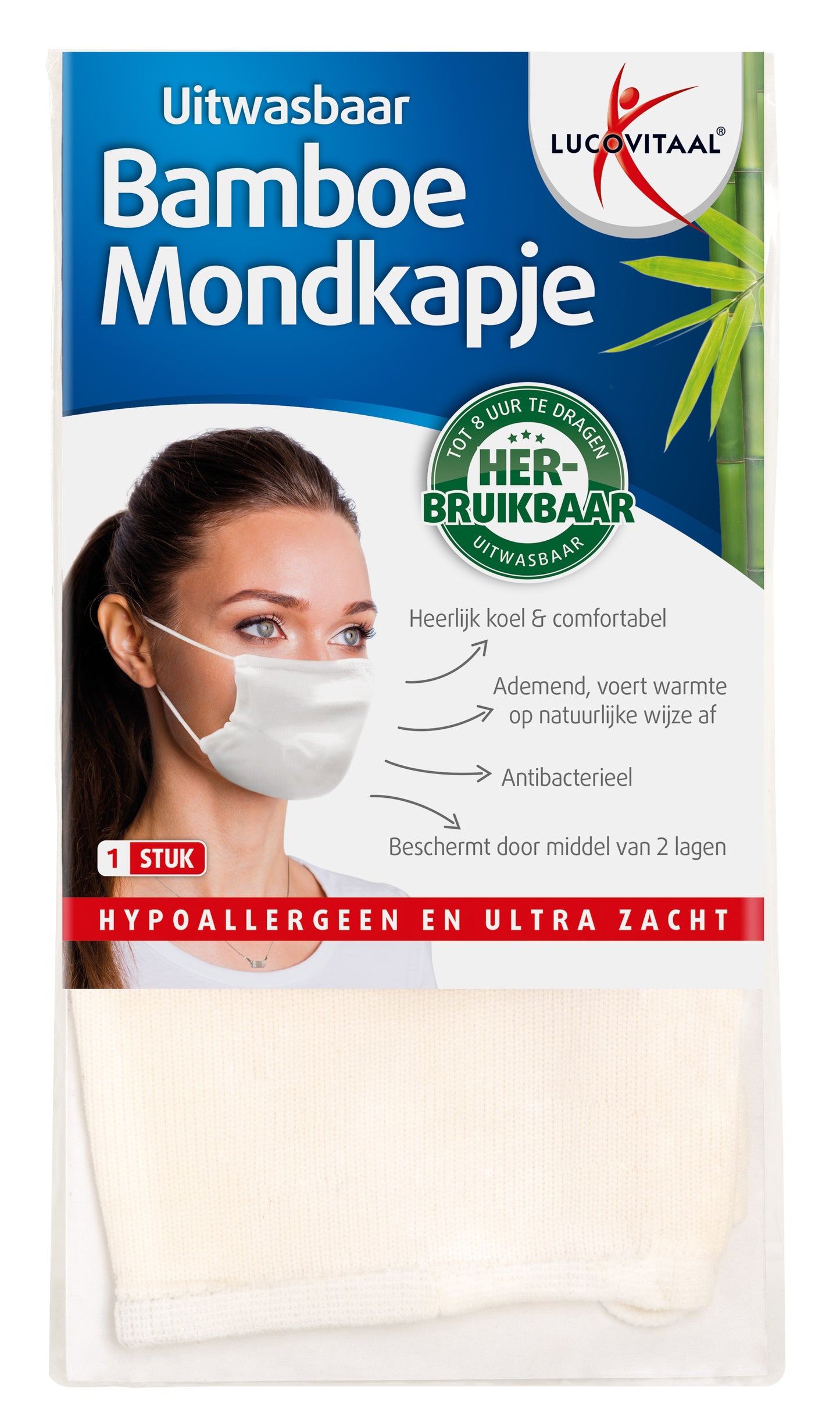 Lucovitaal Bamboe mondkapje wit 1 Stuks