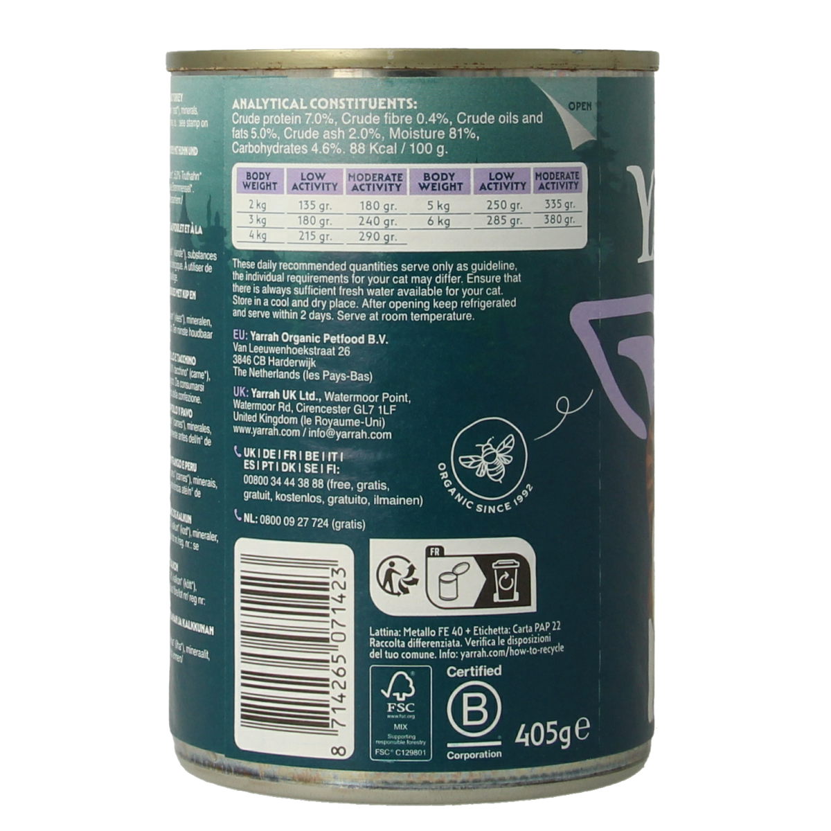 Yarrah Kattenvoer chunks kip kalkoen in saus bio 405.00 Gram