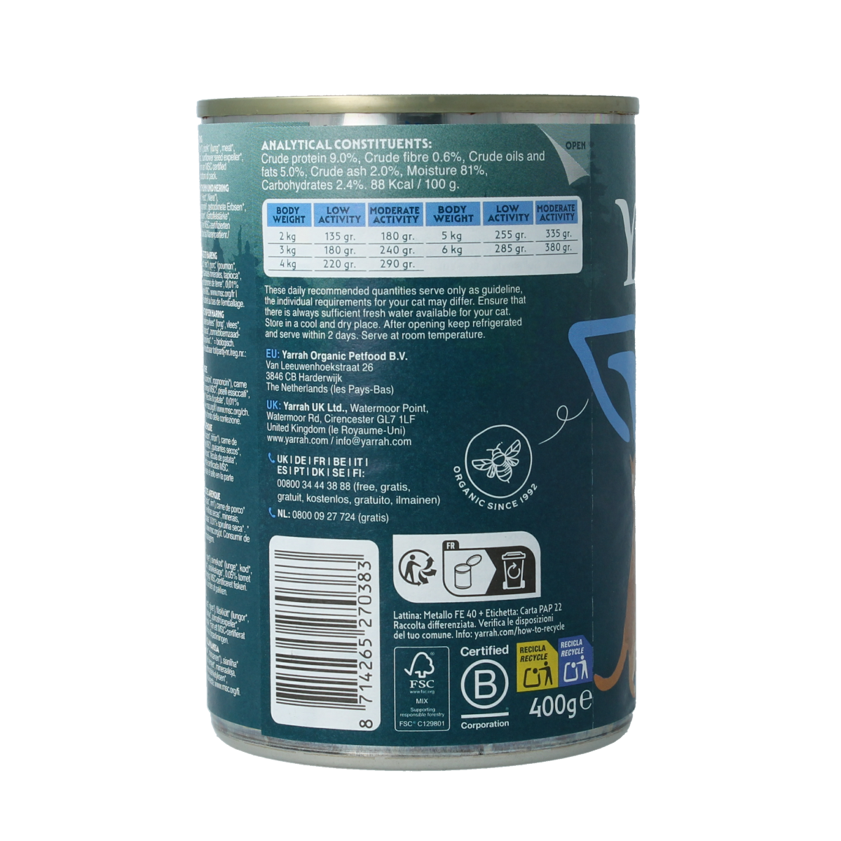 Yarrah Kattenvoer pate kip met vis bio 400.00 Gram