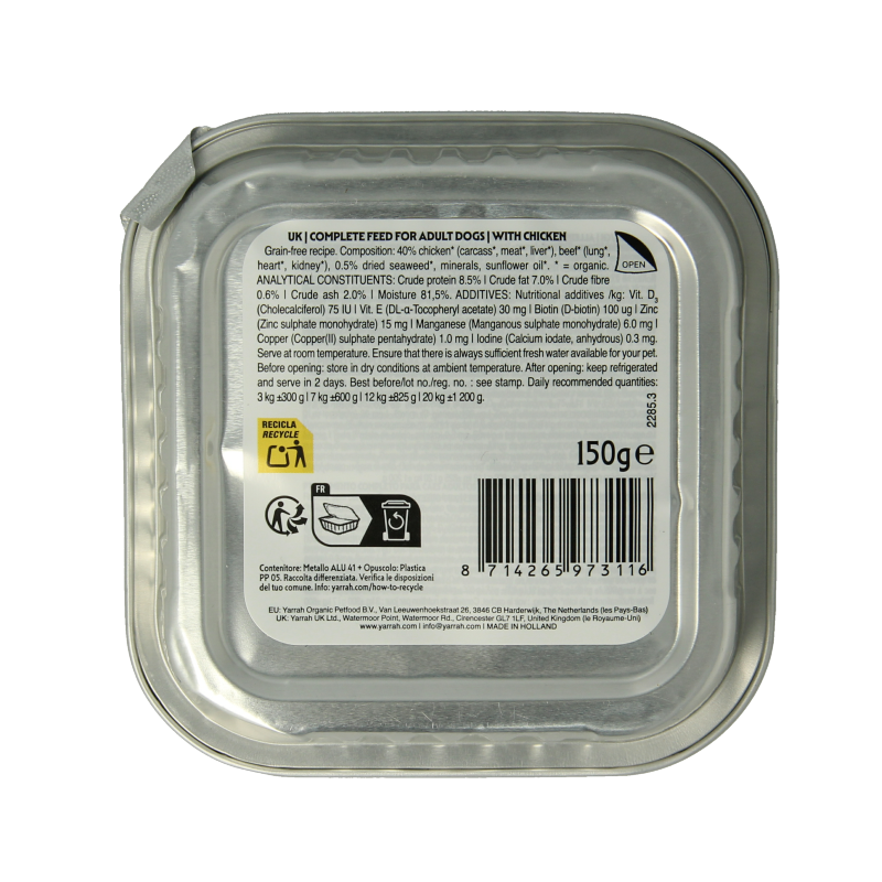 Yarrah Hondenvoer pate met kip bio 150 Gram