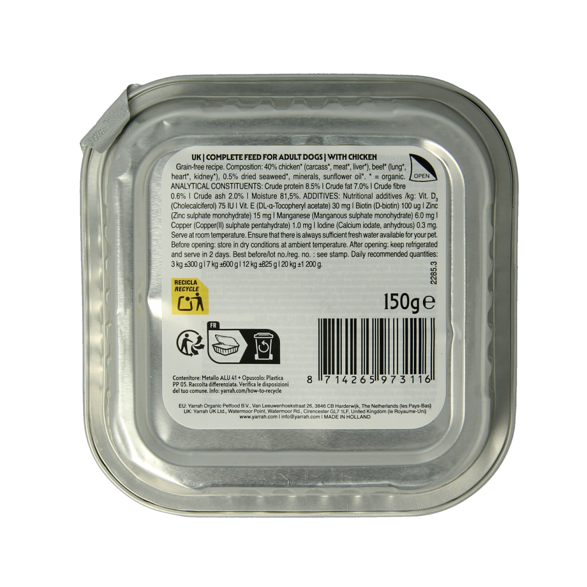 Yarrah Hondenvoer pate met kip en zeewier bio 150.00 Gram