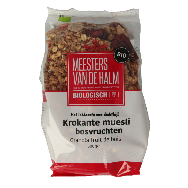 De Halm Muesli krokant bosvruchten bio 500 Gram