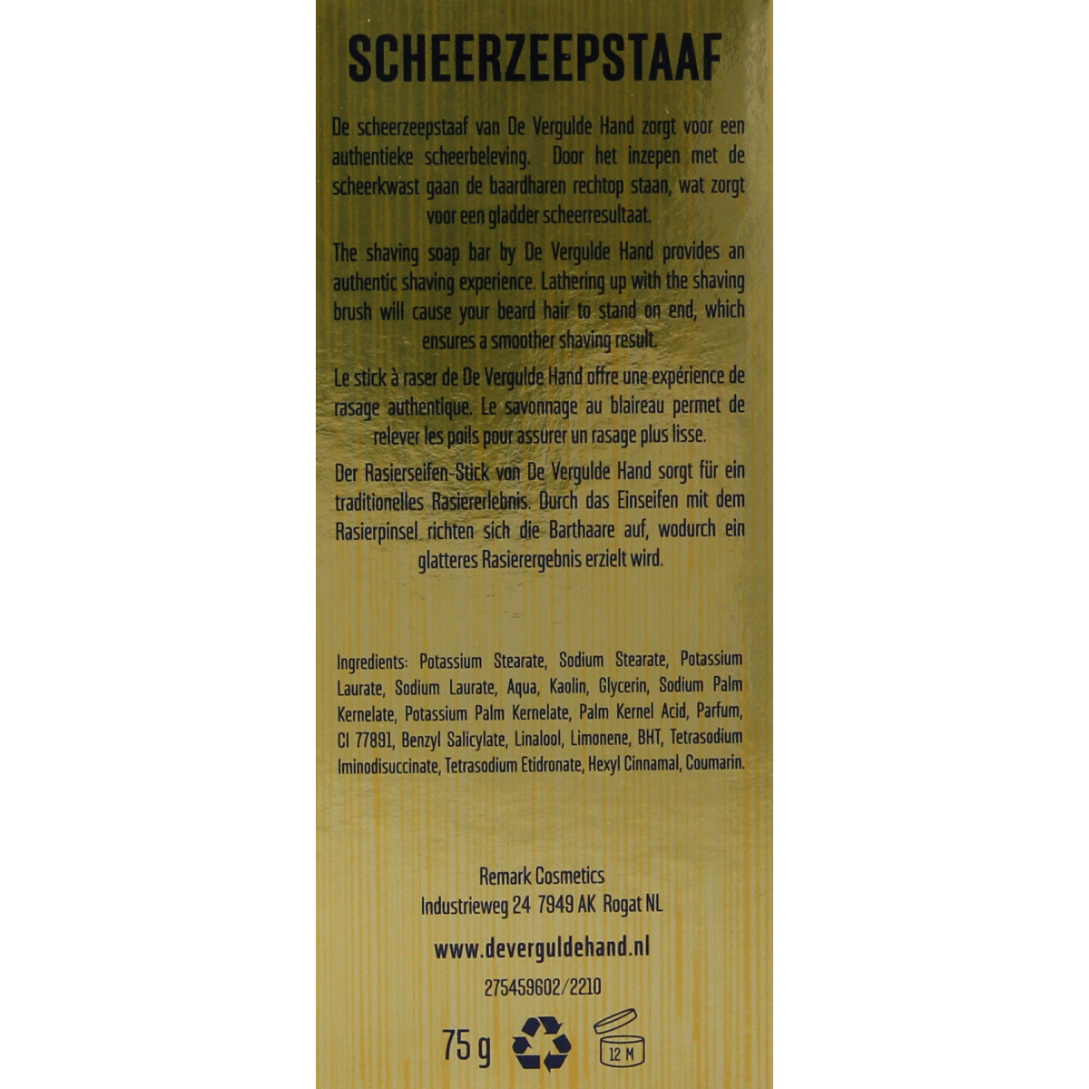 Vergulde Hand Scheerzeepstaaf 75.00 Gram