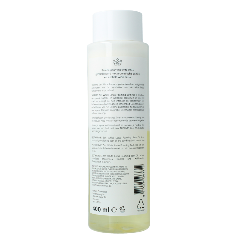Therme Zen white lotus foaming bath oil 400.00 Milliliter