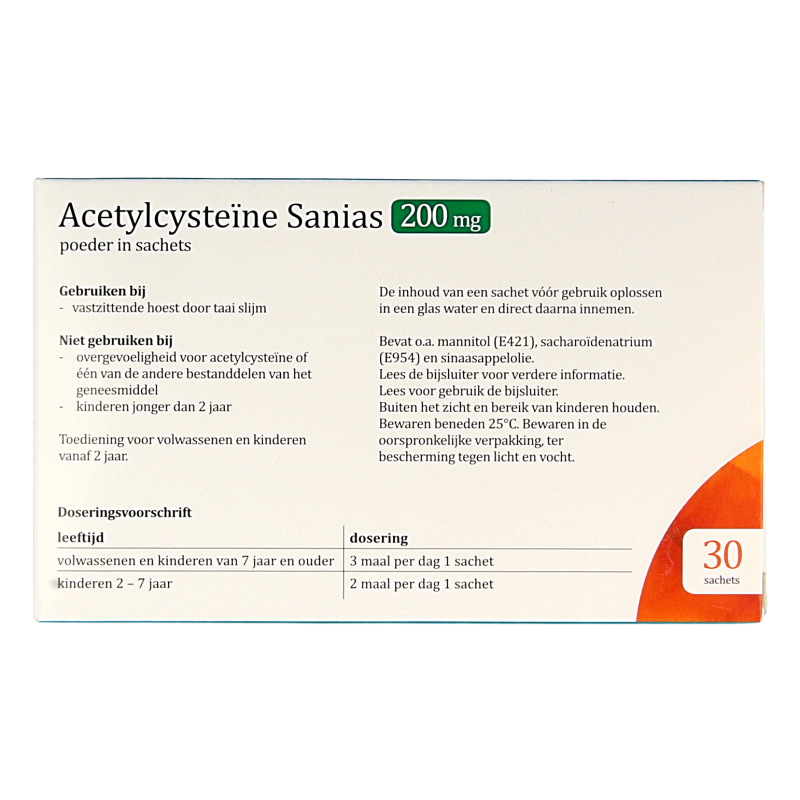 Sanias Acetylcysteine 200mg 30.00 Sachets