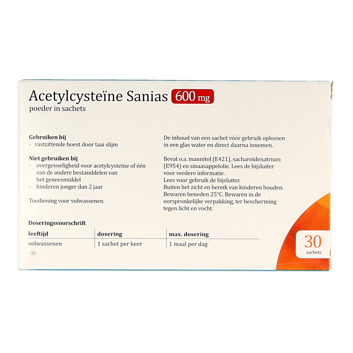 Sanias Acetylcysteine 600mg sachets 3 gram 30.00 Sachets