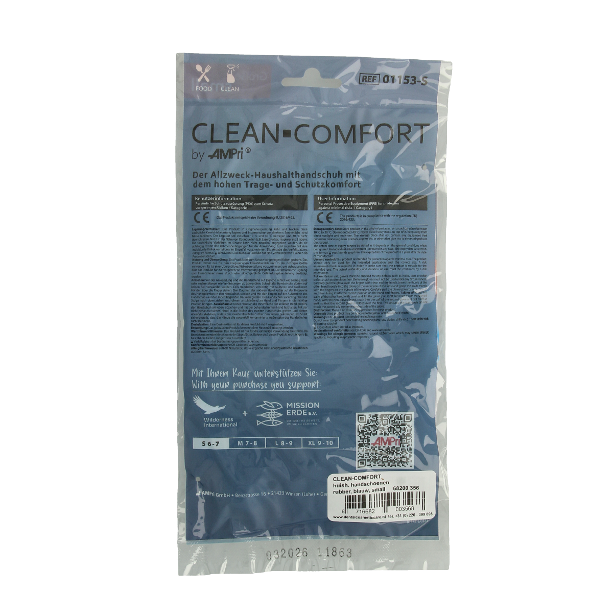 CLEAN-COMFORT Huishoudhandschoen blauw maat S 1.00 Paar