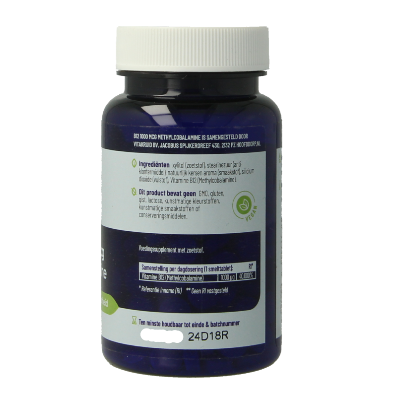 Vitakruid B12 1000 mcg Actief Methylcobalamine 180 Smelttabletten