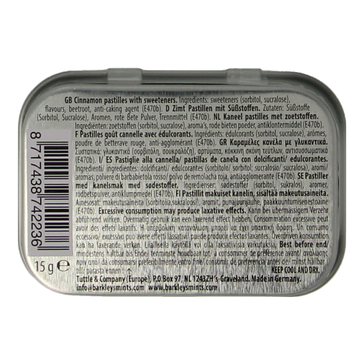 Barkleys Mints cinnamon sugarfree 15.00 Gram