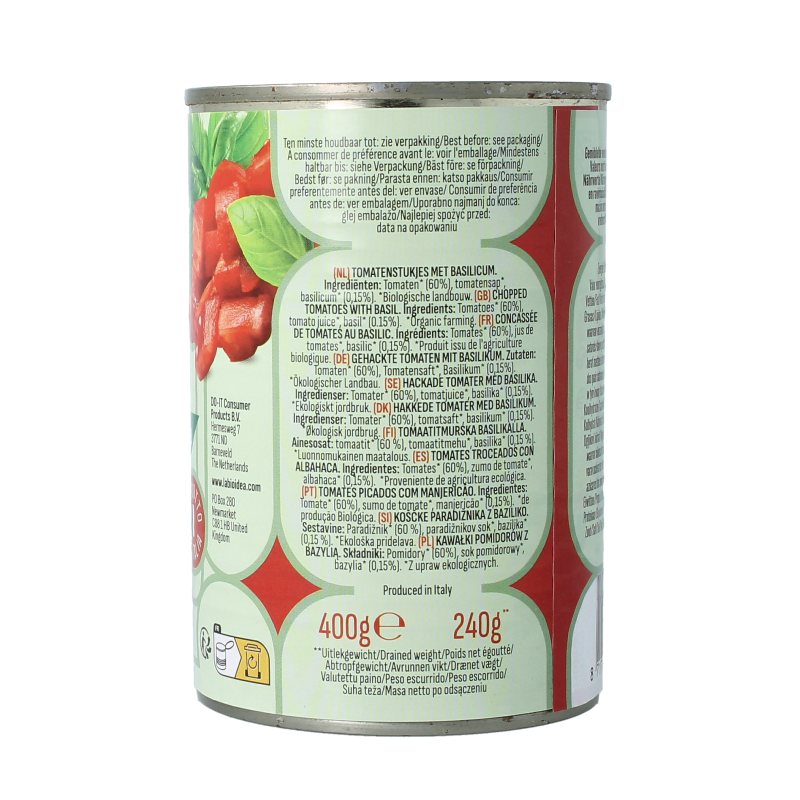 Bioidea Tomatenstukjes basilicum bio 400 Gram