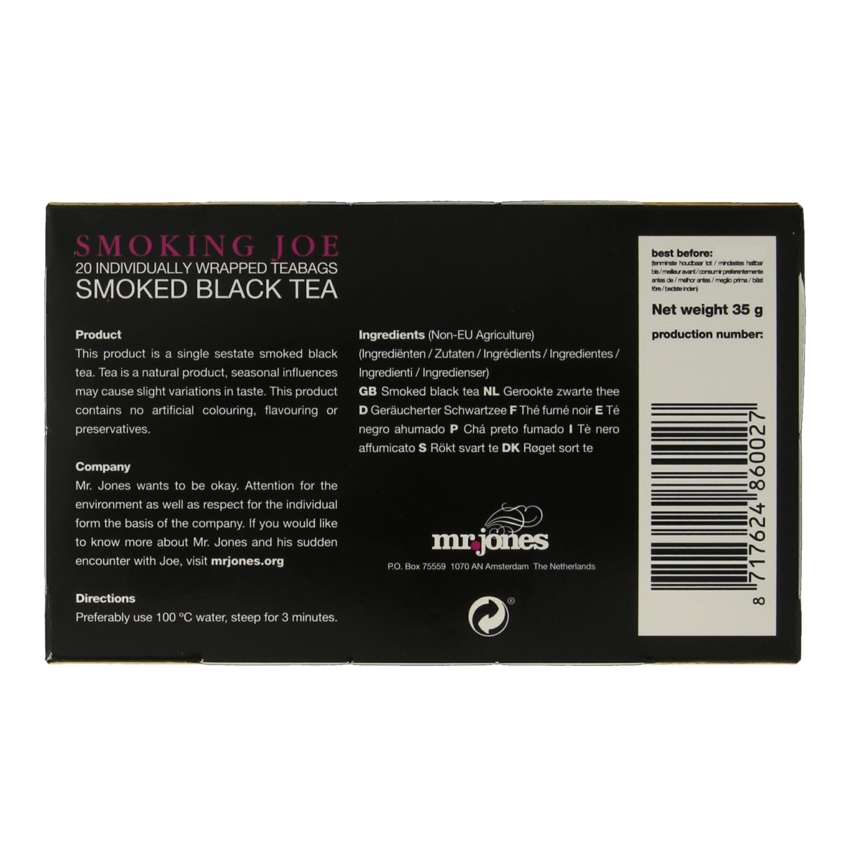 Mr. Jones Smoking joe lapsang souchong 20.00 Zakjes