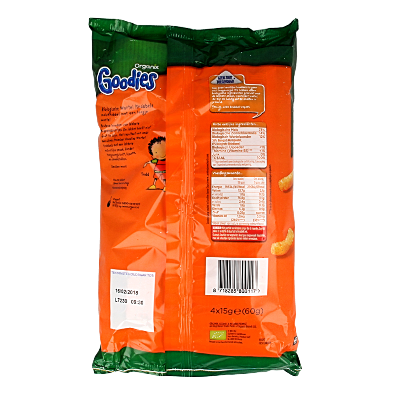 Organix Goodies Mais knabbels met wortel 10+M bio 60 Gram