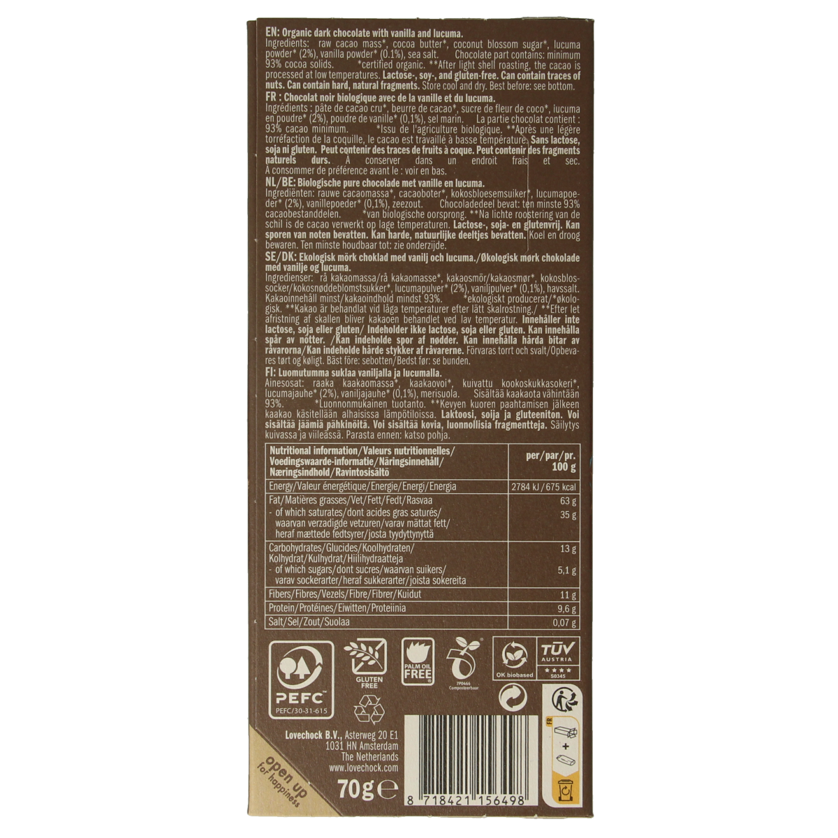 Lovechock 93% Pure vanilla lucuma bio 70.00 Gram