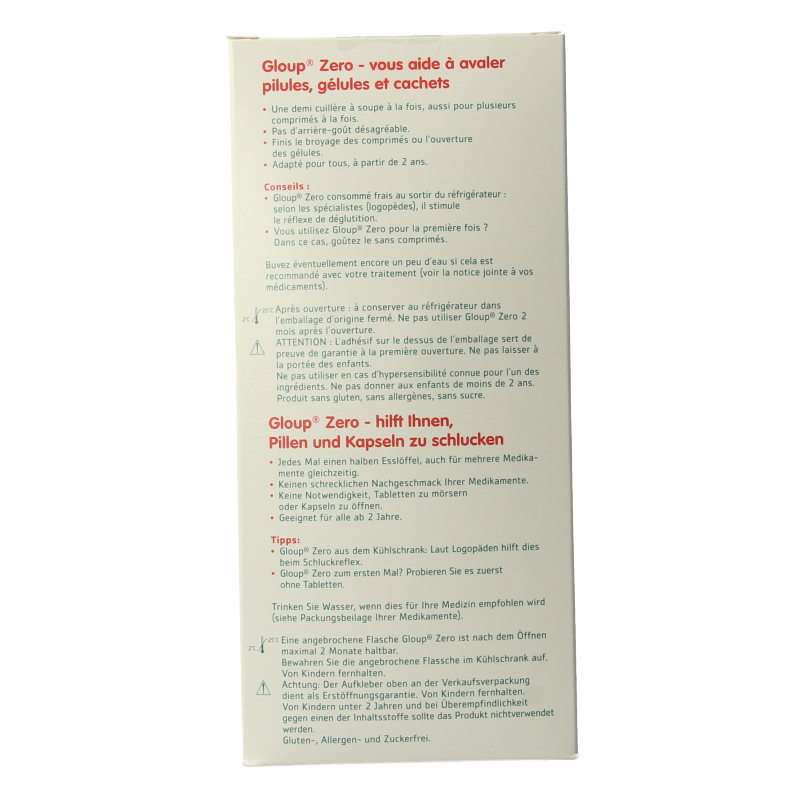 Gloup Zero medicatie inname gel framboos 500 Milliliter