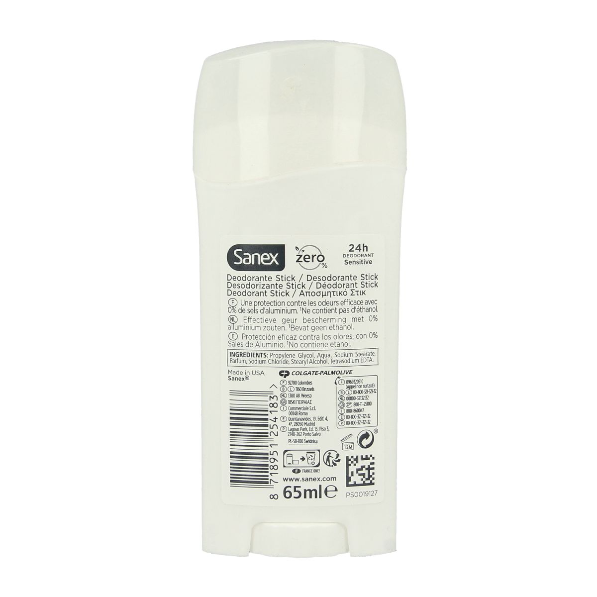 Sanex Deodorant stick zero % sensitive 65.00 Milliliter