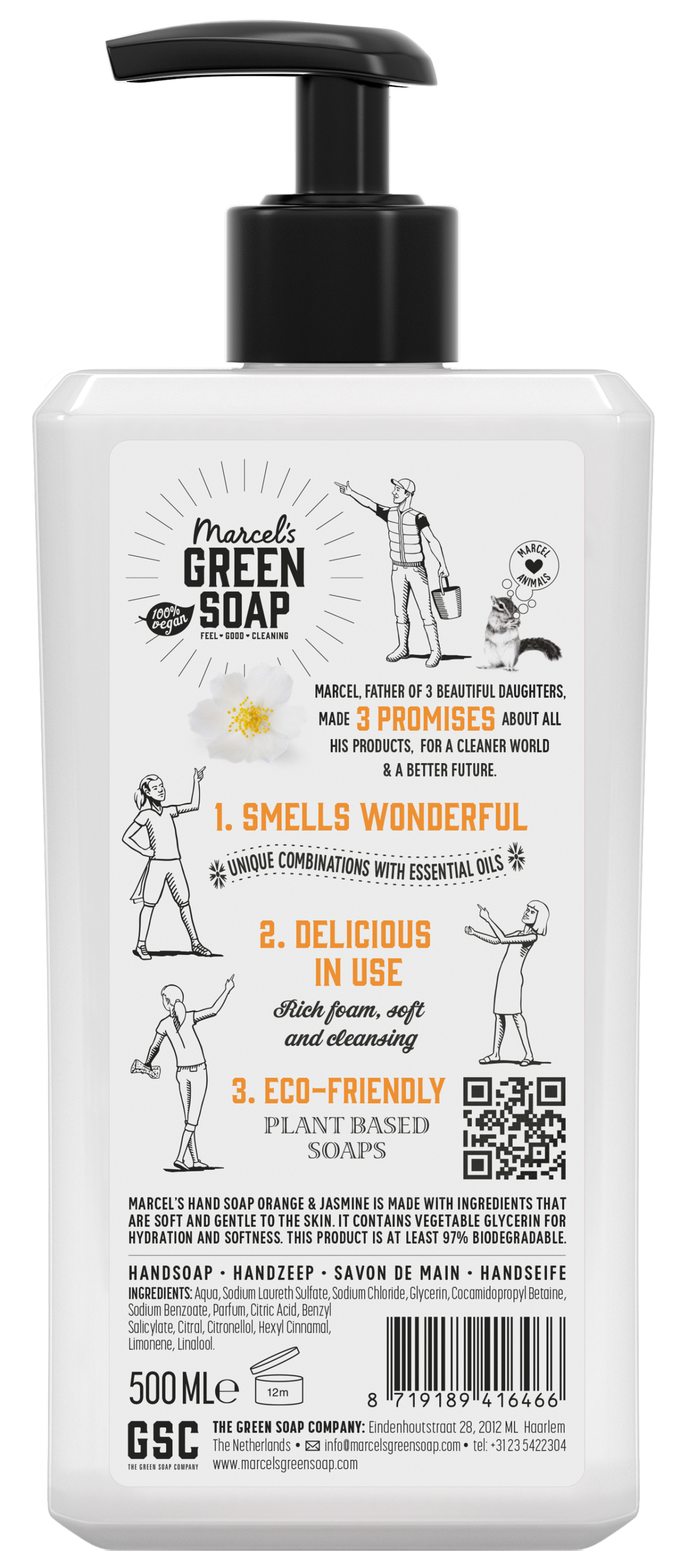 Marcel's Green Soap Handzeep sinaasappel & jasmijn 500.00 Milliliter