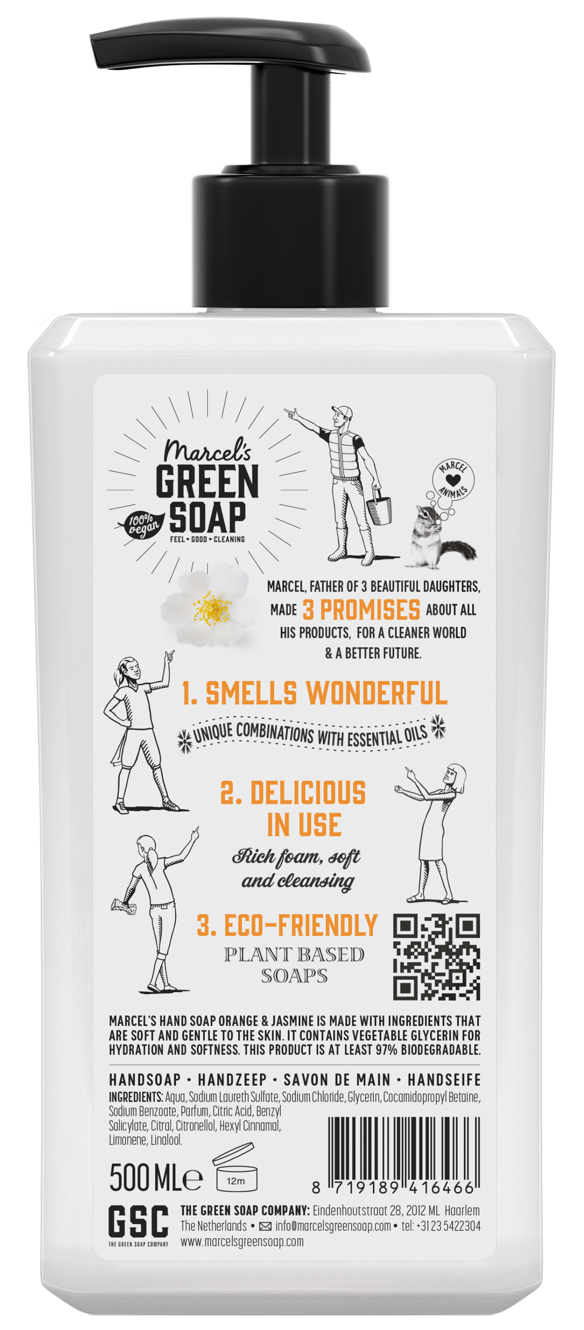 Marcel's Green Soap Handzeep sinaasappel & jasmijn 500.00 Milliliter