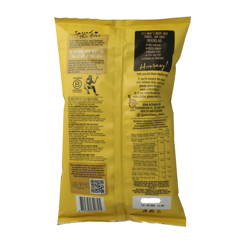 John Altman Zoete aardappel chips truffle bio 90 Gram