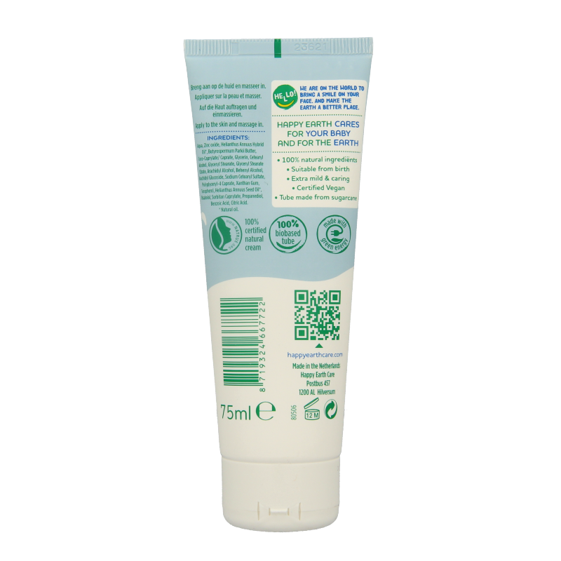 Happy Earth Billencreme zink voor baby & kids 75 Milliliter