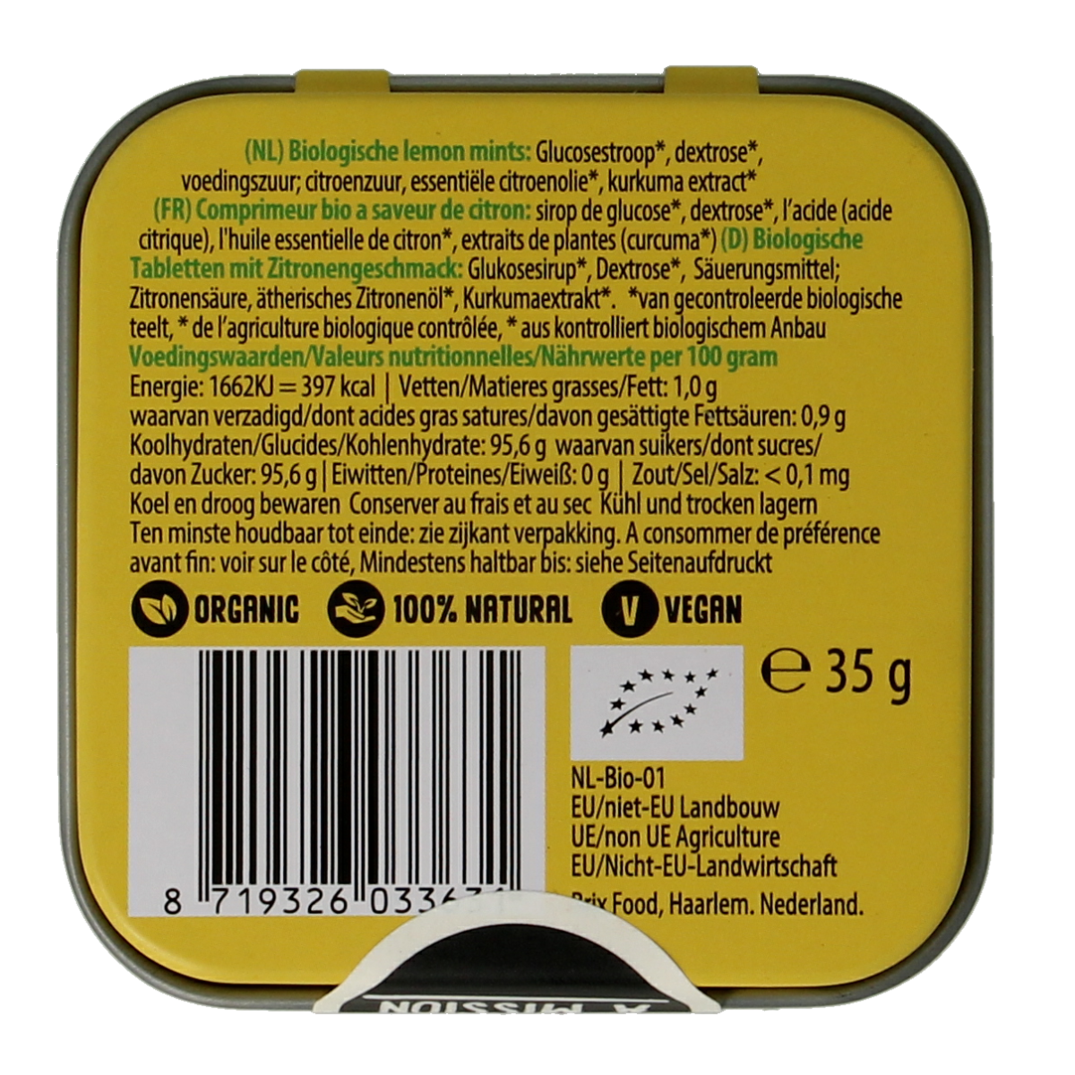Max mints Lemon blikje vierkant bio 35.00 Gram