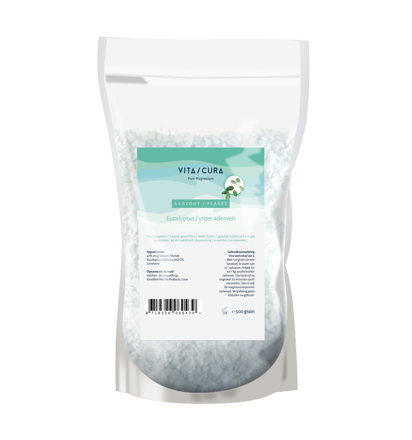 Vitacura Magnesium zout/flakes eucalyptus 500.00 Gram