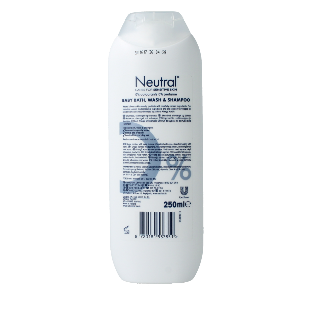 Neutral Baby wasgel/shampoo 2 in 1 250.00 Milliliter