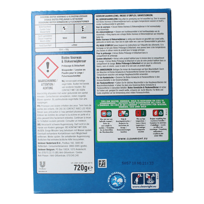 Biotex Waspoeder voorwas & waskrachtversterker 720 Gram