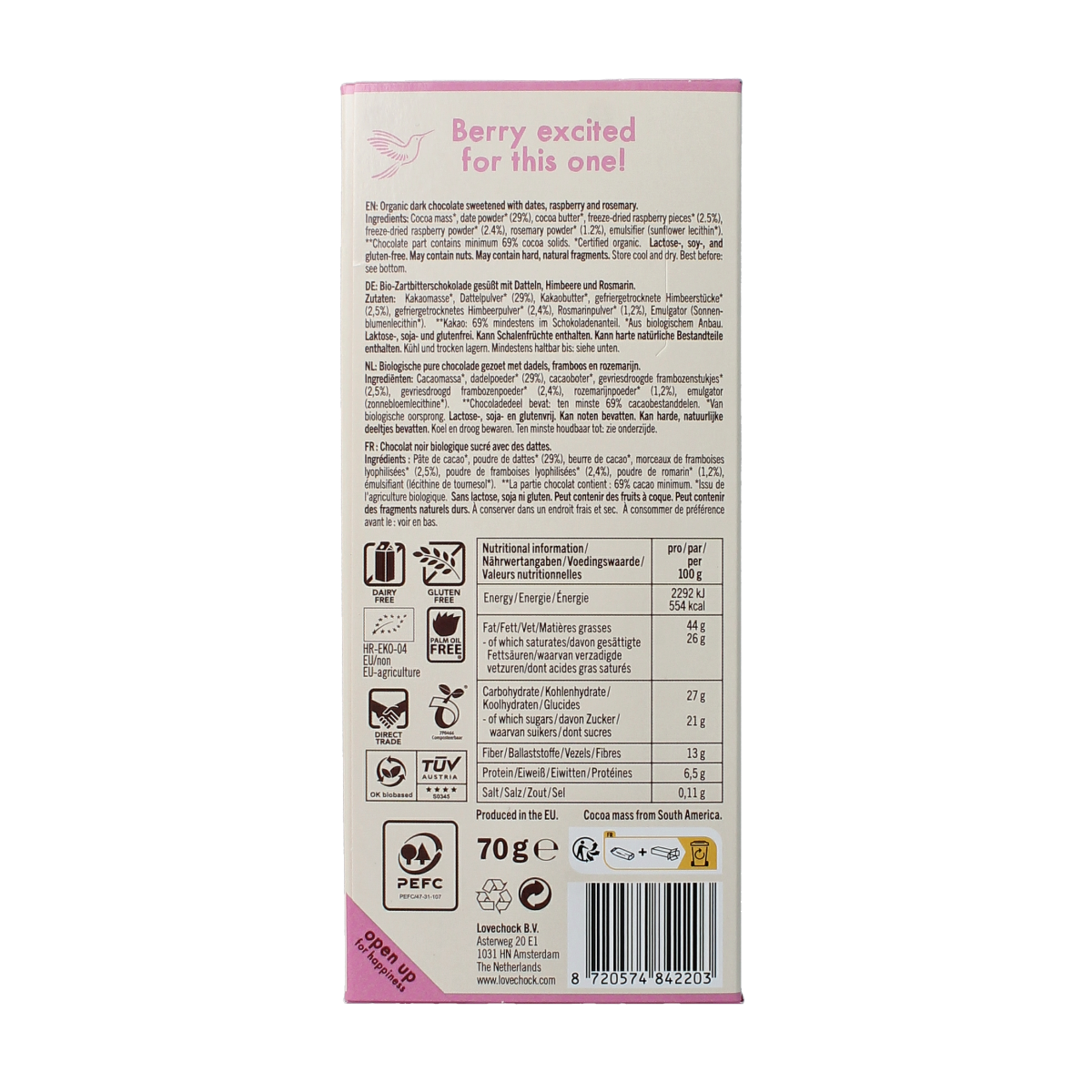 Lovechock Raspberry rosemary bio 70.00 Gram