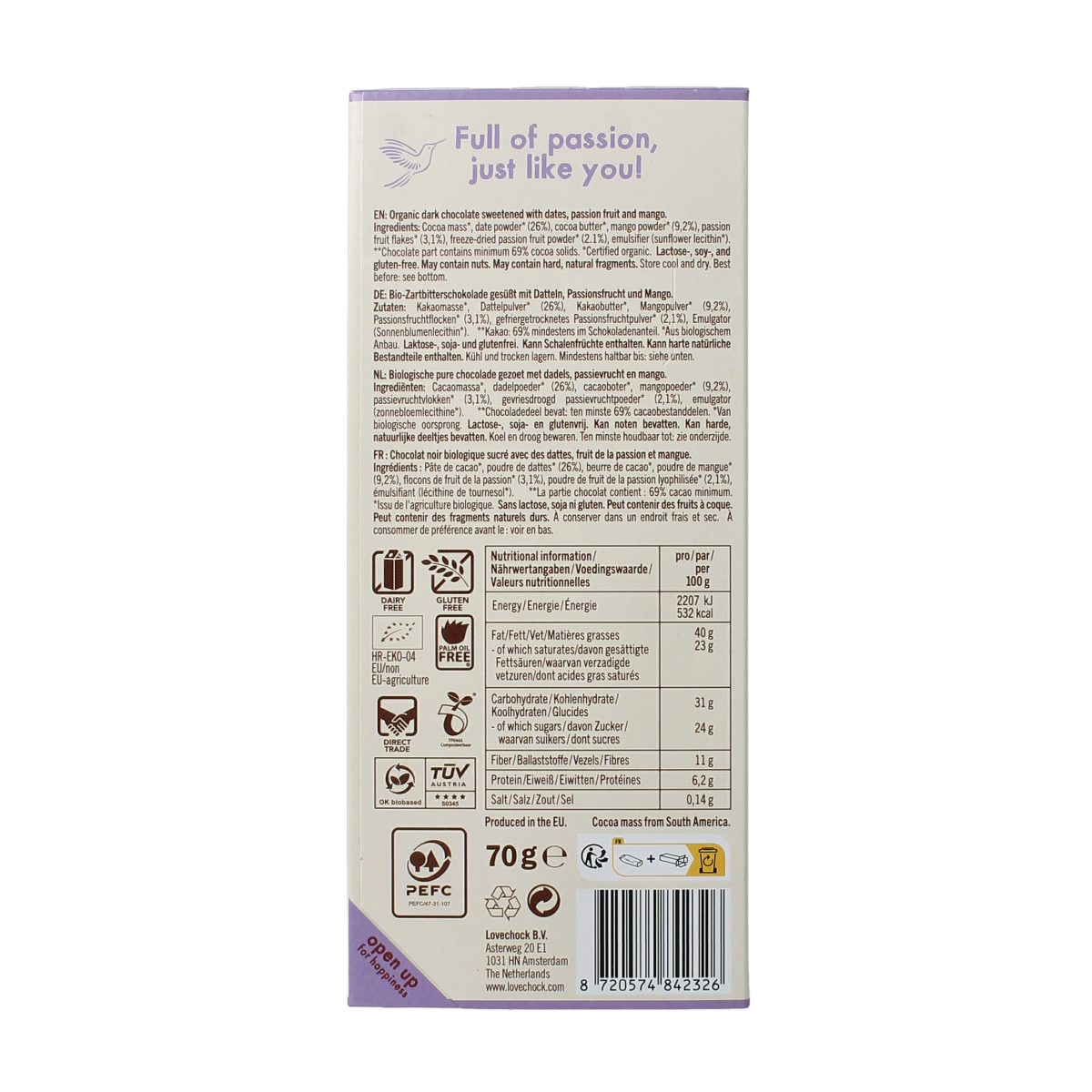 Lovechock Passionfruit mango bio 70.00 Gram