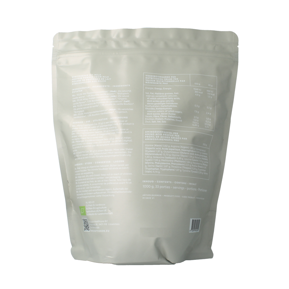 Mattisson Wei proteine poeder 75% vanille bio 1.00 Kilogram
