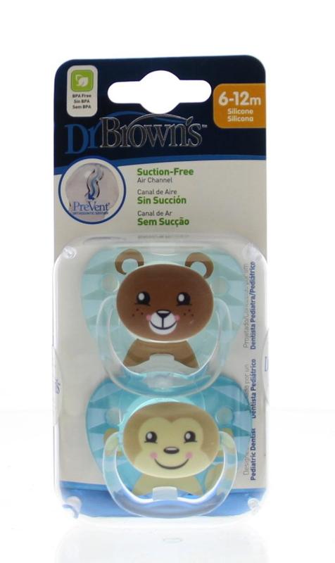 Dr. Brown's Fopspeen prevent animal faces F2 blauw 2 Stuks