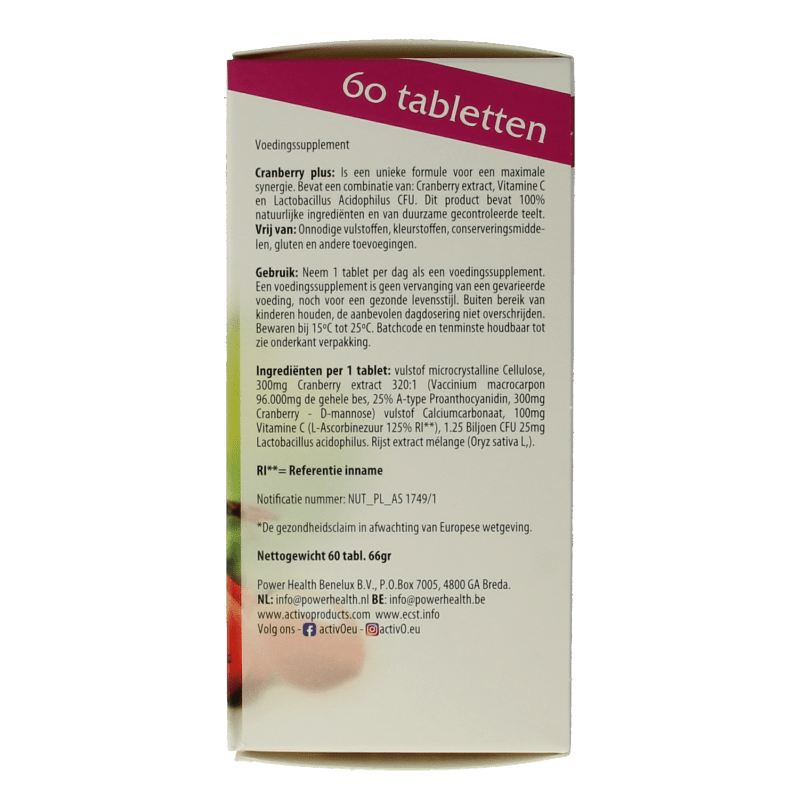 Activo Cranberry plus 60 Tabletten - DrogistWereld
