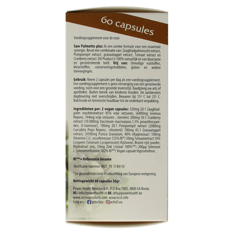 Activo Saw palmetto plus 60 Vegetarische capsules - DrogistWereld