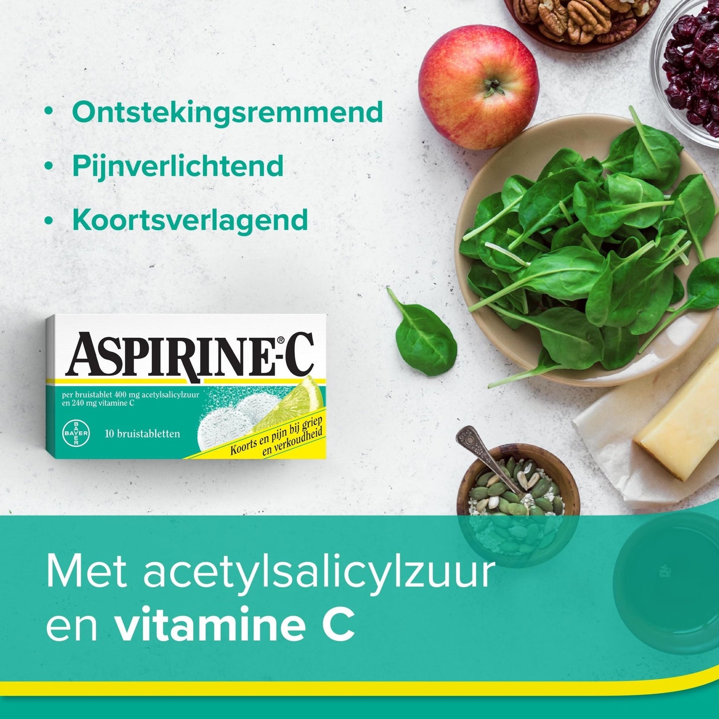 Aspirine Bruistablet 400mg acetylsalicylzuur en 240mg vit C 10 Bruistabletten - DrogistWereld